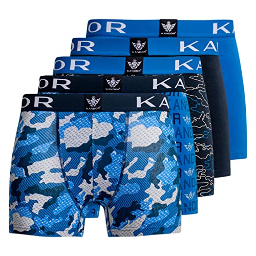 KANDOR Baumwoll Boxershorts Herren – 5er Pack, Bunte, Unterhosen für Männer Set, Dehnbare Herren-Unterwäsche aus weiche Baumwolle, Slipboxer mit Gummibund, Blue Bberry, M von KANDOR