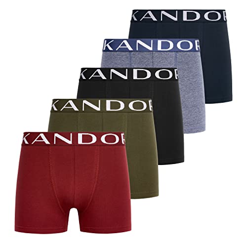 KANDOR Baumwoll Boxershorts Herren – 5er Pack, Bunte, Unterhosen für Männer Set, Dehnbare Herren-Unterwäsche aus weiche Baumwolle, Slipboxer mit Gummibund, Quinary Mix, L von KANDOR