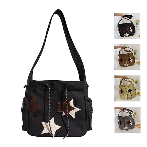 Y2K Star Canvas Messenger Bag, niedliche Tragetasche, ästhetisch, kleine Schultertasche, Reise-Crossbody-Tasche für Damen, Schwarz, 14.5x6.6x12.2 inches Y2K Star Canvas Messenger Bag, niedliche Tragetasche, ästhetisch, kleine Schultertasche, Reise-Crossbody-Tasche für Damen, Schwarz, 14.5x6.6x12.2 inches von KANGDAWEI