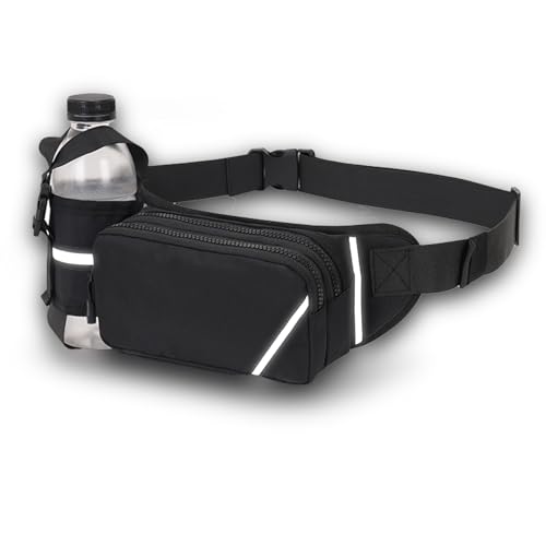 Laufgürtel mit Trinkflasche,Adjustable Bauchtasche mit Reflektorstreifen Lauftasche,Wasserdicht Joggen Belt Handytasche,Laufen Gürteltasche Flaschenhalter,für Damen Herren Running Wandern Reise Camp von KANGWFAN