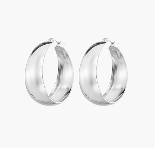 KANIJUNE Ohrringe Creolen Bella Hoops für Damen Hypoallergen Leichte 12mm Breite 18K Versilberte Ohrringe Silber Creolen Frauen Mädchen Freundin Designed in Berlin Deutschland KANIJUNE Ohrringe Creolen Bella Hoops für Damen Hypoallergen Leichte 12mm Breite 18K Versilberte Ohrringe Silber Creolen Frauen Mädchen Freundin Designed in Berlin Deutschland von KANIJUNE