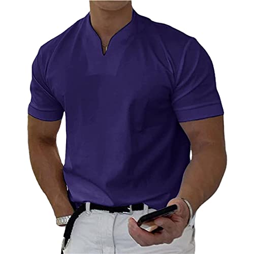 KANKAN Gentlemans Business Kurzarm Sport Tshirts Herren Kurzarm Atmungsaktiv Funktionsshirt Schnelltrocknend Trainingsshirt Fitness Sportshirt Stretch Gym Shirt(Size:3XL,Color:Dunkelviolett) von KANKAN