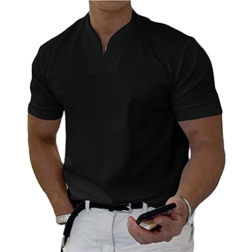 KANKAN Gentlemans Business Kurzarm Sport Tshirts Herren Kurzarm Atmungsaktiv Funktionsshirt Schnelltrocknend Trainingsshirt Fitness Sportshirt Stretch Gym Shirt(Size:5XL,Color:Schwarz) von KANKAN