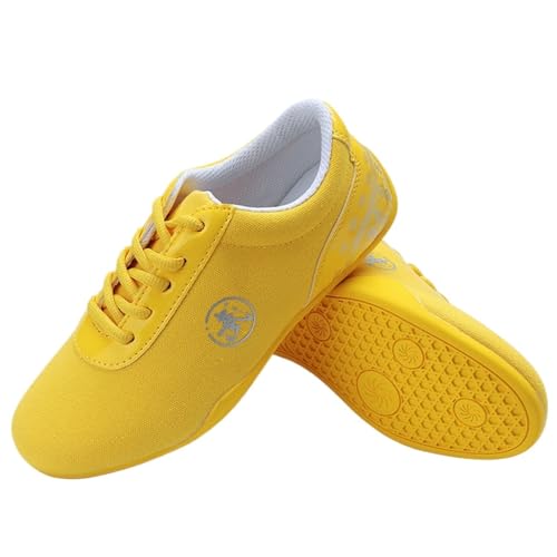 KANLVU Kampfsportschuhe Für Männer Und Frauen Rutschfeste Tai Chi Schuhe Mit Weicher Gummisohle, Modischem Kung Fu Schuhe Für Wushu, Karate Und Den Täglichen Gebrauch(32EU,Gelb) von KANLVU
