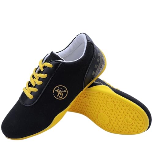 KANLVU Kampfsportschuhe Für Männer Und Frauen Rutschfeste Tai Chi Schuhe Mit Weicher Gummisohle, Modischem Kung Fu Schuhe Für Wushu, Karate Und Den Täglichen Gebrauch(33EU,Schwarz) von KANLVU