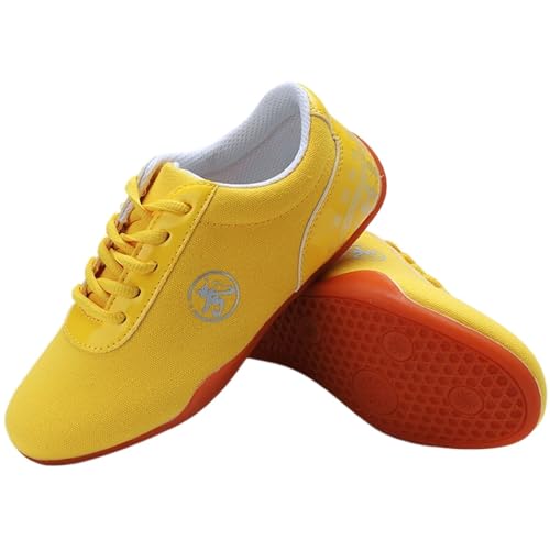 KANLVU Kampfsportschuhe Für Männer Und Frauen Rutschfeste Tai Chi Schuhe Mit Weicher Gummisohle, Modischem Kung Fu Schuhe Für Wushu, Karate Und Den Täglichen Gebrauch(35 EU,Yellow A) von KANLVU