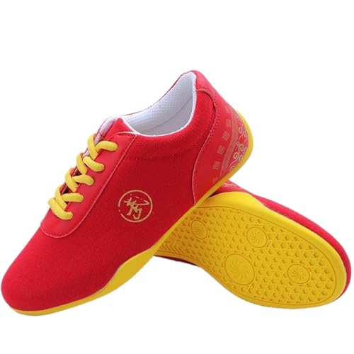 KANLVU Kampfsportschuhe Für Männer Und Frauen Rutschfeste Tai Chi Schuhe Mit Weicher Gummisohle, Modischem Kung Fu Schuhe Für Wushu, Karate Und Den Täglichen Gebrauch(44 EU,Rot) von KANLVU