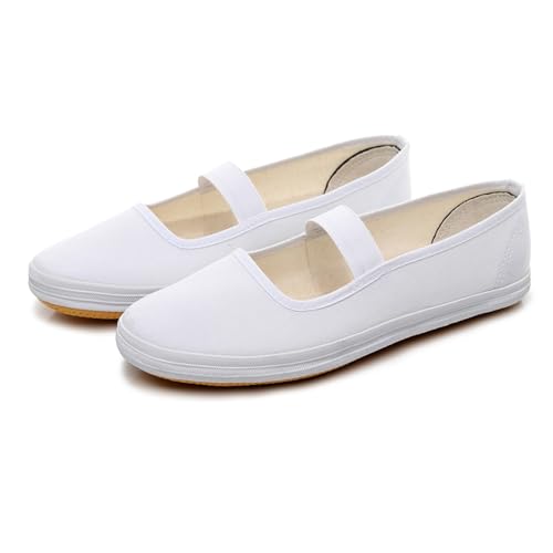 KANLVU Kung Fu Schuhe Für Männer Und Frauen Leichte Canvas-Kampfsportschuhe Mit Rutschfester Gummisohle Für Tai Chi, Karate Und Freizeitkleidung(38 EU,White A) von KANLVU