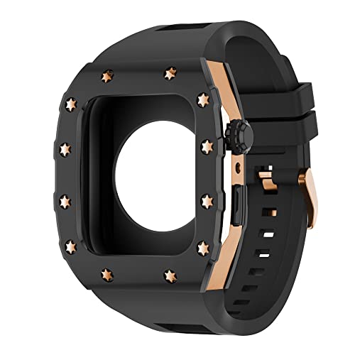 KANUZ 44 mm 45 mm Modifikationsset für iWatch Serie 7, 6, 5, 4 SE, Metallgehäuse, Silikonband für Apple Watch, Gummiband, Stoßfängerabdeckung (Farbe: B-RG-B, Größe: 45 mm) von KANUZ