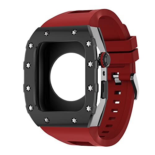 KANUZ 44 mm 45 mm Modifikationsset für iWatch Serie 7, 6, 5, 4 SE, Metallgehäuse, Silikonband für Apple Watch, Gummiband, Stoßfängerabdeckung (Farbe: B-SS-R, Größe: 44 mm) von KANUZ