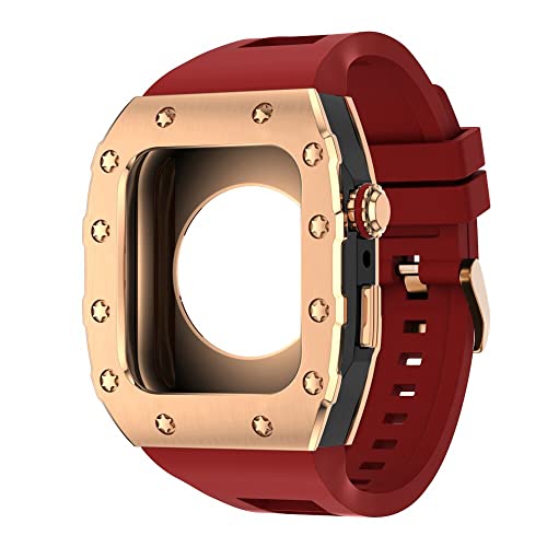 KANUZ 44 mm 45 mm Modifikationsset für iWatch Serie 7, 6, 5, 4 SE, Metallgehäuse, Silikonband für Apple Watch, Gummiband, Stoßfängerabdeckung (Farbe: RG-BB-R, Größe: 44 mm) von KANUZ