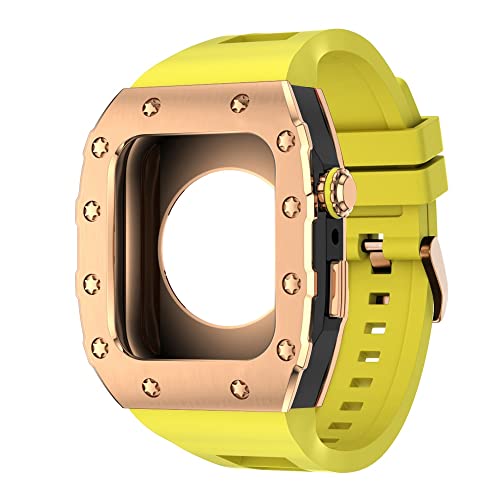 KANUZ 44 mm 45 mm Modifikationsset für iWatch Serie 7, 6, 5, 4 SE, Metallgehäuse, Silikonband für Apple Watch, Gummiband, Stoßfängerabdeckung (Farbe: RG-BB-Y, Größe: 44 mm) von KANUZ