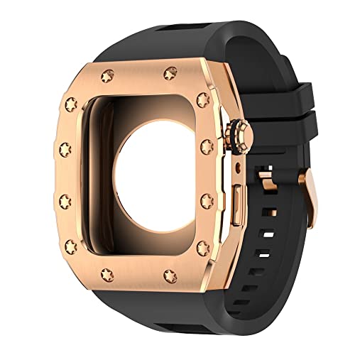 KANUZ 44 mm 45 mm Modifikationsset für iWatch Serie 7, 6, 5, 4 SE, Metallgehäuse, Silikonband für Apple Watch, Gummiband, Stoßfängerabdeckung (Farbe: RG-RG-B, Größe: 45 mm) von KANUZ