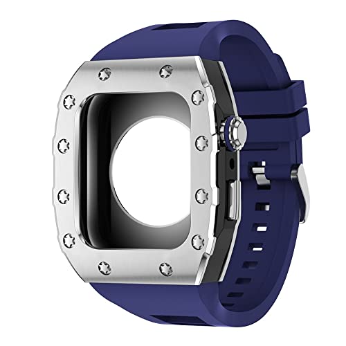 KANUZ 44 mm 45 mm Modifikationsset für iWatch Serie 7, 6, 5, 4 SE, Metallgehäuse, Silikonband für Apple Watch, Gummiband, Stoßfängerabdeckung (Farbe: S-BB-U, Größe: 44 mm) von KANUZ