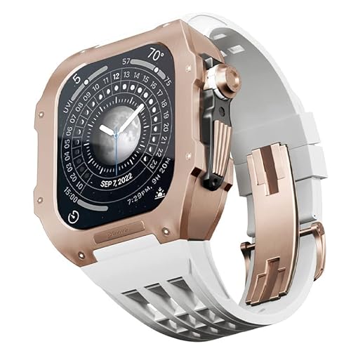 KANUZ Gummiband, Titan-Lünette für Apple Watch 8/7, Apple Mod Watch, Zubehör, Ersatz-Titan, luxuriöses Gehäuse, kompatibel mit iWatch Serie 45 mm, mit Werkzeug (Farbe: Weiß 5, Größe: 45 mm) von KANUZ