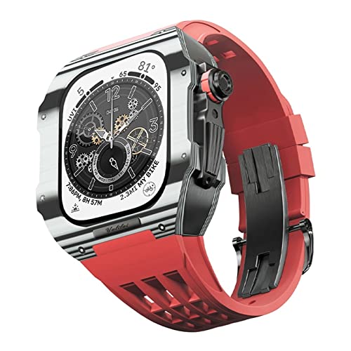 KANUZ Kohlefaser-Gehäuse für Apple Watch Band 44/45 mm, Gummiband-Modifikationsset, kompatibel mit iWatch 8, 7, 6, 5, 4, SE-Serie, Upgrade-Modifikation (Farbe: 14, Größe: 44 mm) von KANUZ