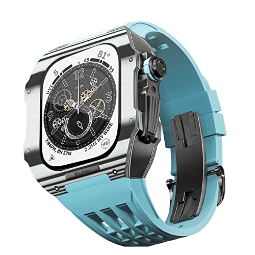 KANUZ Kohlefaser-Gehäuse für Apple Watch Band 44/45 mm, Gummiband-Modifikationsset, kompatibel mit iWatch 8, 7, 6, 5, 4, SE-Serie, Upgrade-Modifikation (Farbe: 17, Größe: 44 mm) von KANUZ