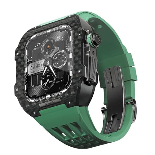 KANUZ Luxuriöses Kohlefaser-Modifikationsset für iWatch 6, 5, 4, 44 mm, Metallgehäuse, Gummiband-Set für Apple Watch Serie 7, 45 mm (Farbe: Dunkelgrün, Größe: 44 mm für 6/5/4/SE) von KANUZ