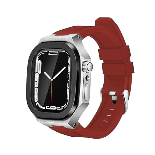 KANUZ Luxus-Schutzhülle, 44 mm, Modifikation, Metall-Nautilus-Lünette für Apple Watch Band 8, 45 mm, Mod Kit, Gummiband für iWatch Serie 8, 7, SE, 6, 5, 4 (Farbe: BSR, Größe: 45 mm) von KANUZ