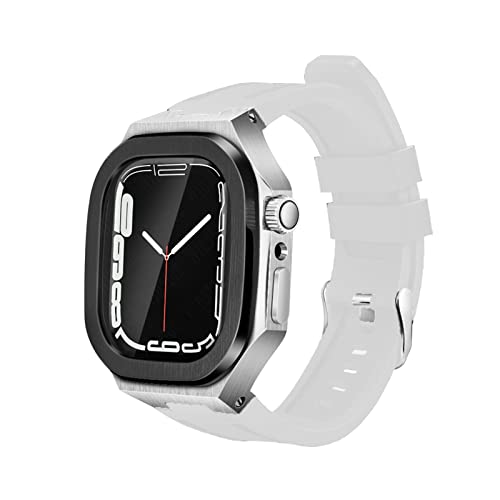 KANUZ Luxus-Schutzhülle, 44 mm, Modifikation, Metall-Nautilus-Lünette für Apple Watch Band 8, 45 mm, Mod Kit, Gummiband für iWatch Serie 8, 7, SE, 6, 5, 4 (Farbe: BSW, Größe: 44 mm) von KANUZ