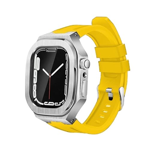 KANUZ Luxus-Schutzhülle, 44 mm, Modifikation, Metall-Nautilus-Lünette für Apple Watch Band 8, 45 mm, Mod Kit, Gummiband für iWatch Serie 8, 7, SE, 6, 5, 4 (Farbe: SY, Größe: 44 mm) von KANUZ