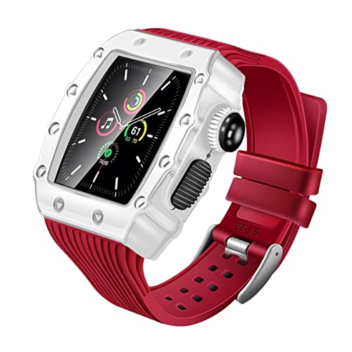 KANUZ Modifikationsarmband für Apple Watch Mod Kit 45, 44 mm, 40 mm, 41 mm, Stoßfänger, Luxus-Hülle, Gummiband, iWatch Serie 7, SE, 6, 5, 4, 3, Set (Farbe: F, Größe: 44 mm) von KANUZ