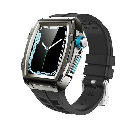 KANUZ Modifikationsset für Apple Watch, 45 mm, Metall-Gummiband, Zubehör für iWatch Serie 7, 6, SE, 5, Aluminiumlegierung, Luxus (Farbe: Schwarz, Schwarz, Blau, Größe: 44 mm) von KANUZ