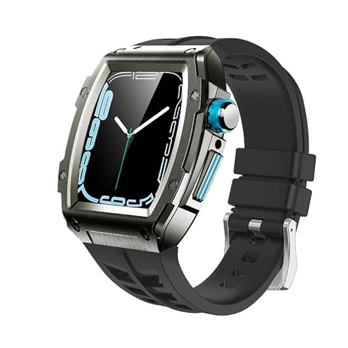 KANUZ Modifikationsset für Apple Watch, 45 mm, Metall-Gummiband, Zubehör für iWatch Serie 7, 6, SE, 5, Aluminiumlegierung, Luxus (Farbe: Schwarz, Schwarz, Blau, Größe: 45 mm) von KANUZ