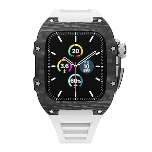 KANUZ Modifikationsset für Apple Watch Serie 8, 7, 6, SE, 5, 4, Gehäuse aus Edelstahl und Gummiband für iWatch 41 mm, 45 mm (Farbe: Weiß, Größe: 45 mm für 7) von KANUZ