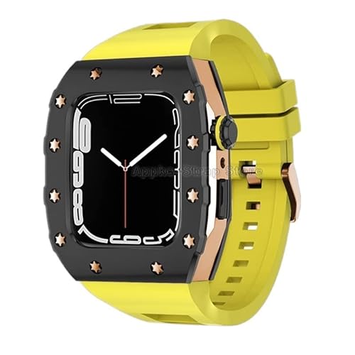 KANUZ Silikonband für Apple Watch 6, 5, 4, SE, 44 mm, Metalllünette, Luxus-Metalllünette, Gummiband, Modifikationsset für iWatch Serie 8, 7, 45 mm (Farbe: V, Größe: 44 mm für 6/5/4/SE) von KANUZ