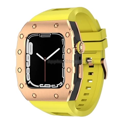 KANUZ Silikonband für Apple Watch 6, 5, 4, SE, 44 mm, Metalllünette, Luxus-Metalllünette, Gummiband, Modifikationsset für iWatch Serie 8, 7, 45 mm (Farbe: W, Größe: 44 mm für 6/5/4/SE) von KANUZ