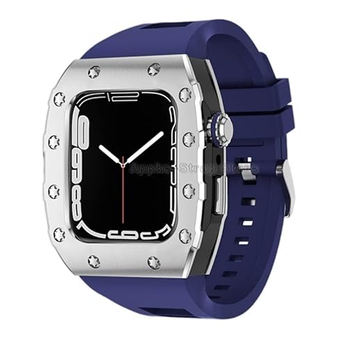KANUZ Silikonband für Apple Watch 6 5 4 SE Serie, 44 mm, Metalllünette, Luxus-Metalllünette, Gummiband, Modifikationsset für iWatch Serie 8, 7, 45 mm (Farbe: B, Größe: 45 mm für 8/7) von KANUZ