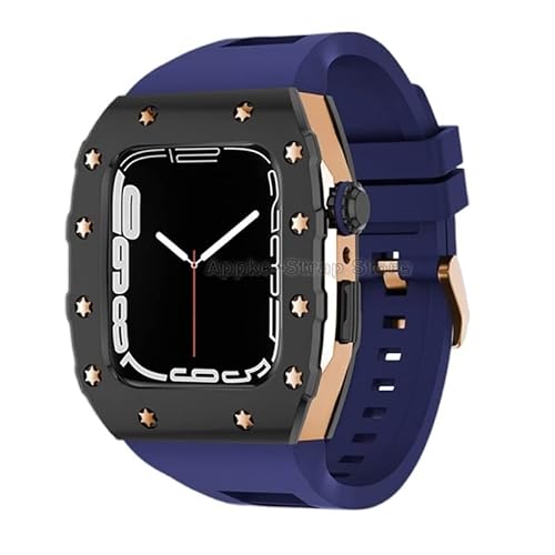 KANUZ Silikonband für Apple Watch 6 5 4 SE Serie, 44 mm, Metalllünette, Luxus-Metalllünette, Gummiband, Modifikationsset für iWatch Serie 8, 7, 45 mm (Farbe: D, Größe: 44 mm für 6/5/4/SE) von KANUZ