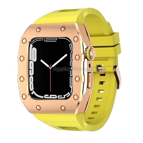 KANUZ Silikonband für Apple Watch 6 5 4 SE Serie, 44 mm, Metalllünette, Luxus-Metalllünette, Gummiband, Modifikationsset für iWatch Serie 8, 7, 45 mm (Farbe: X, Größe: 44 mm für 6/5/4/SE) von KANUZ