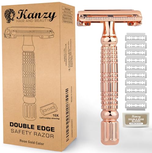 Kanzy Rasierhobel Damen und Herren Butterfly Edelstahl Nassrasierer Sicherheitsrasierer Arbeitet mit allen Doppelkante Rasierer Klingen Safety Razor von KANZY