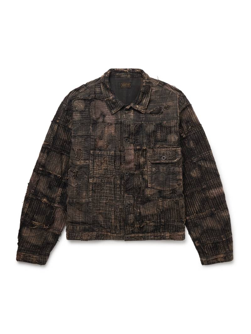 KAPITAL - Boro Distressed Patchwork Cotton and Linen-Blend Jacket - Men - Brown - 4 von KAPITAL