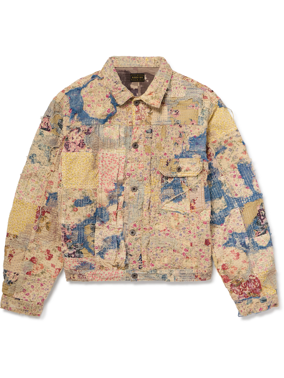 KAPITAL - Boro Distressed Patchwork Cotton and Linen-Blend Jacket - Men - Neutrals - 3 von KAPITAL