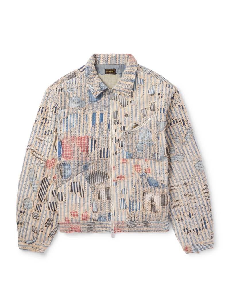 KAPITAL - Boro Distressed Patchwork Cotton and Linen-Blend Zip-Up Jacket - Men - Blue - 4 von KAPITAL