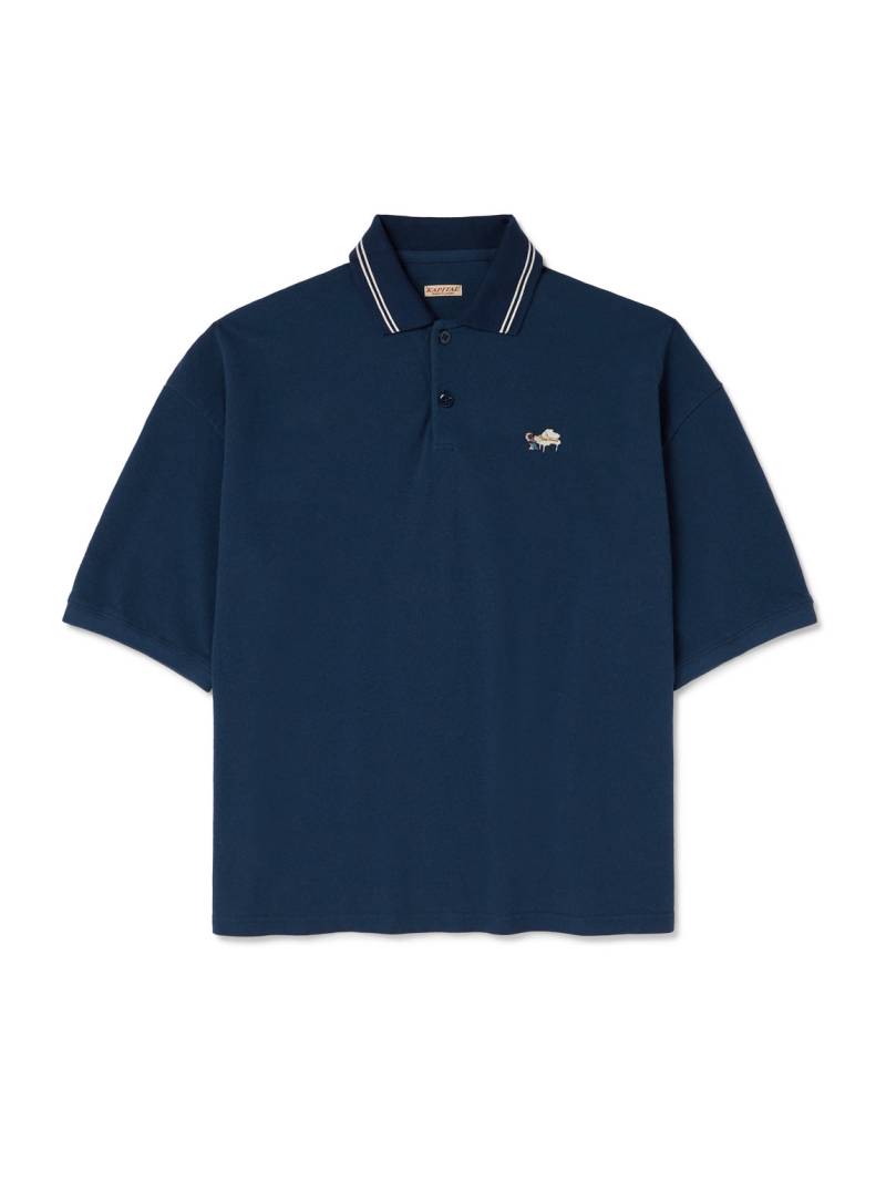 KAPITAL - Box Striped Embroidered Cotton-Piqué Polo Shirt - Men - Blue - 3 von KAPITAL