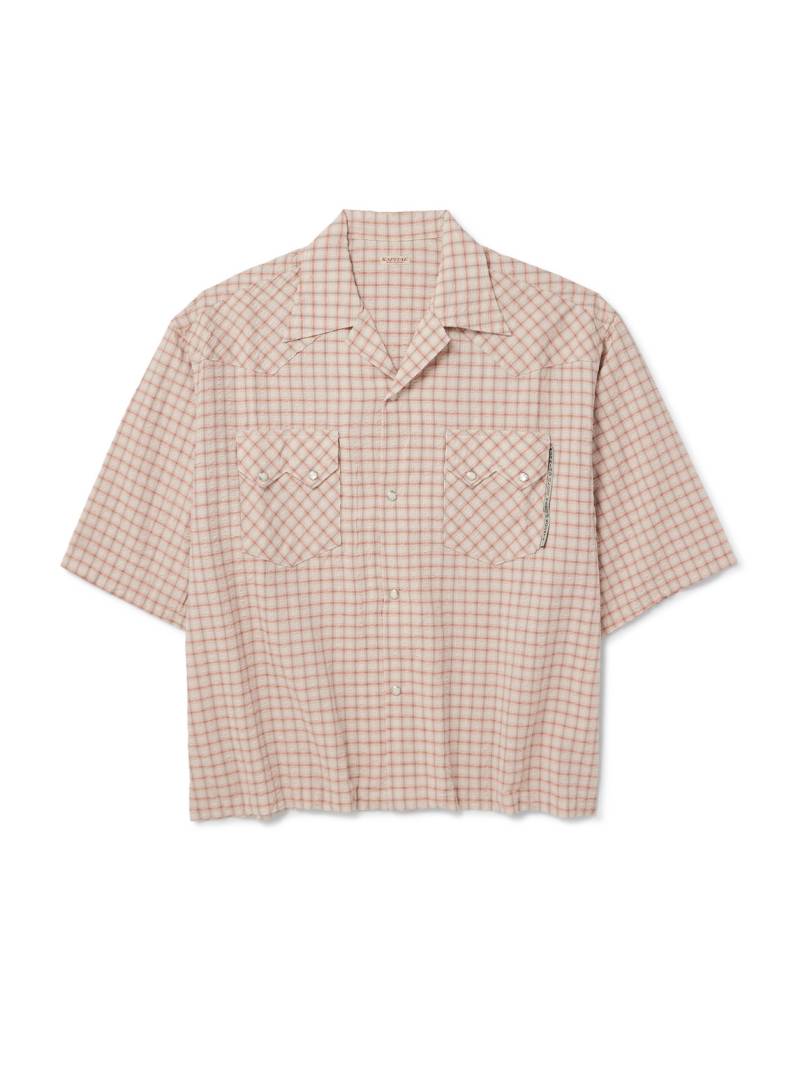 KAPITAL - Camp-Collar Logo-Appliquéd Checked Cotton and Linen-Blend Seersucker Western Shirt - Men - Orange - 1 von KAPITAL