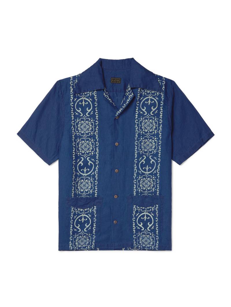 KAPITAL - Camp-Collar Printed Linen Shirt - Men - Blue - 5 von KAPITAL