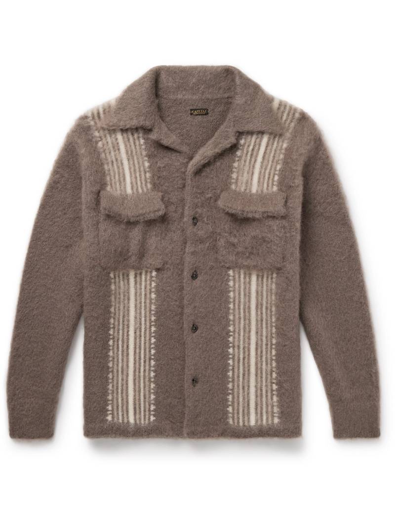 KAPITAL - Camp-Collar Striped Knitted Overshirt - Men - Brown - 3 von KAPITAL