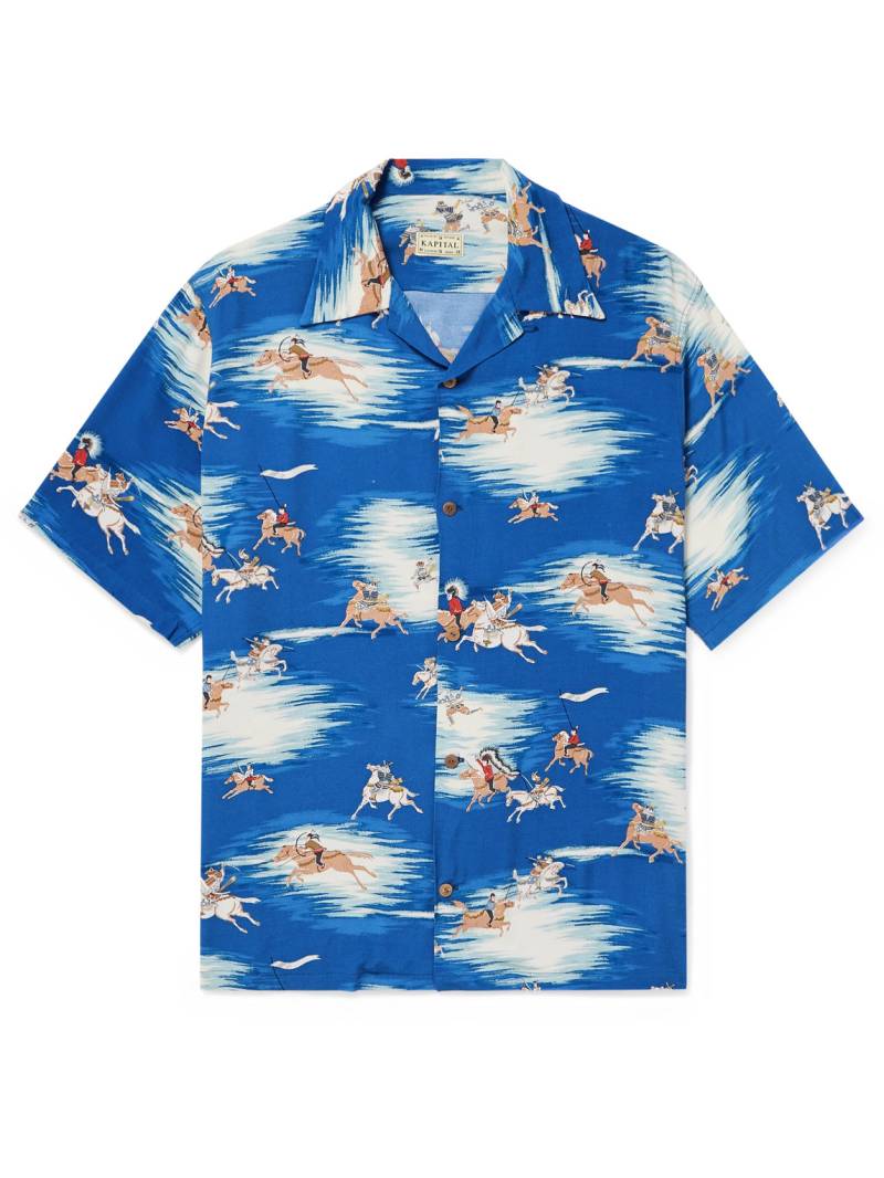 KAPITAL - Convertible-Collar Printed Crepe Shirt - Men - Blue - 3 von KAPITAL