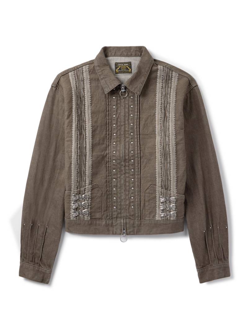 KAPITAL - Cropped Denim-Jacquard Bomber Jacket - Men - Green - 4 von KAPITAL