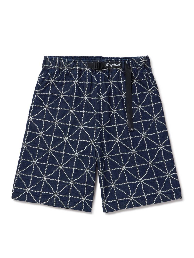 KAPITAL - Dojo Easy Wide-Leg Belted Embroidered Denim Shorts - Men - Blue - 4 von KAPITAL