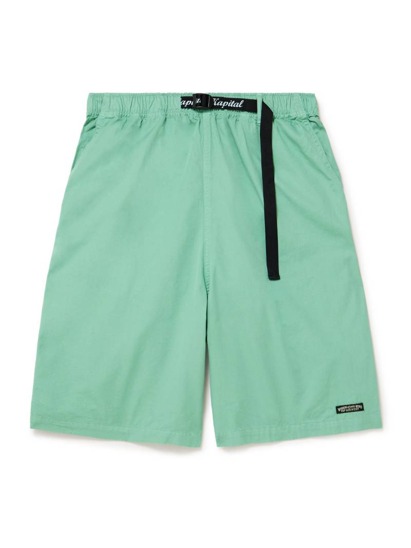 KAPITAL - Easy Wide-Leg Belted Cotton-Twill Shorts - Men - Green - 2 von KAPITAL