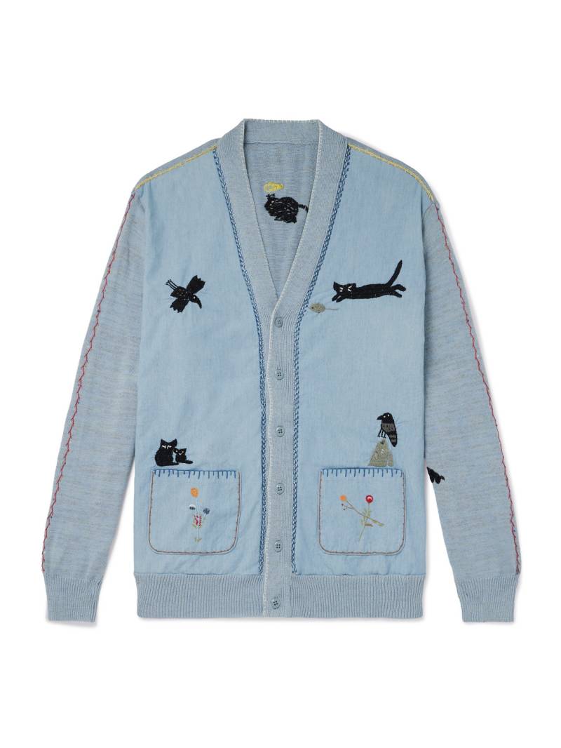 KAPITAL - Embroidered Chambray and Cotton Cardigan - Men - Blue - 1 von KAPITAL