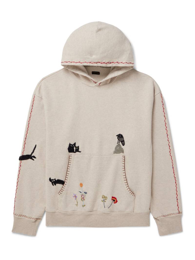 KAPITAL - Embroidered Cotton-Jersey Hoodie - Men - Neutrals - 2 von KAPITAL