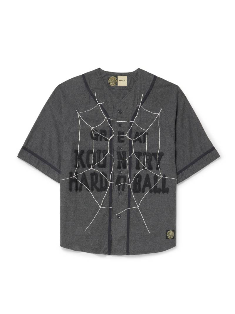 KAPITAL - Embroidered Felt-Trimmed Cotton and Wool-Blend Shirt - Men - Gray von KAPITAL