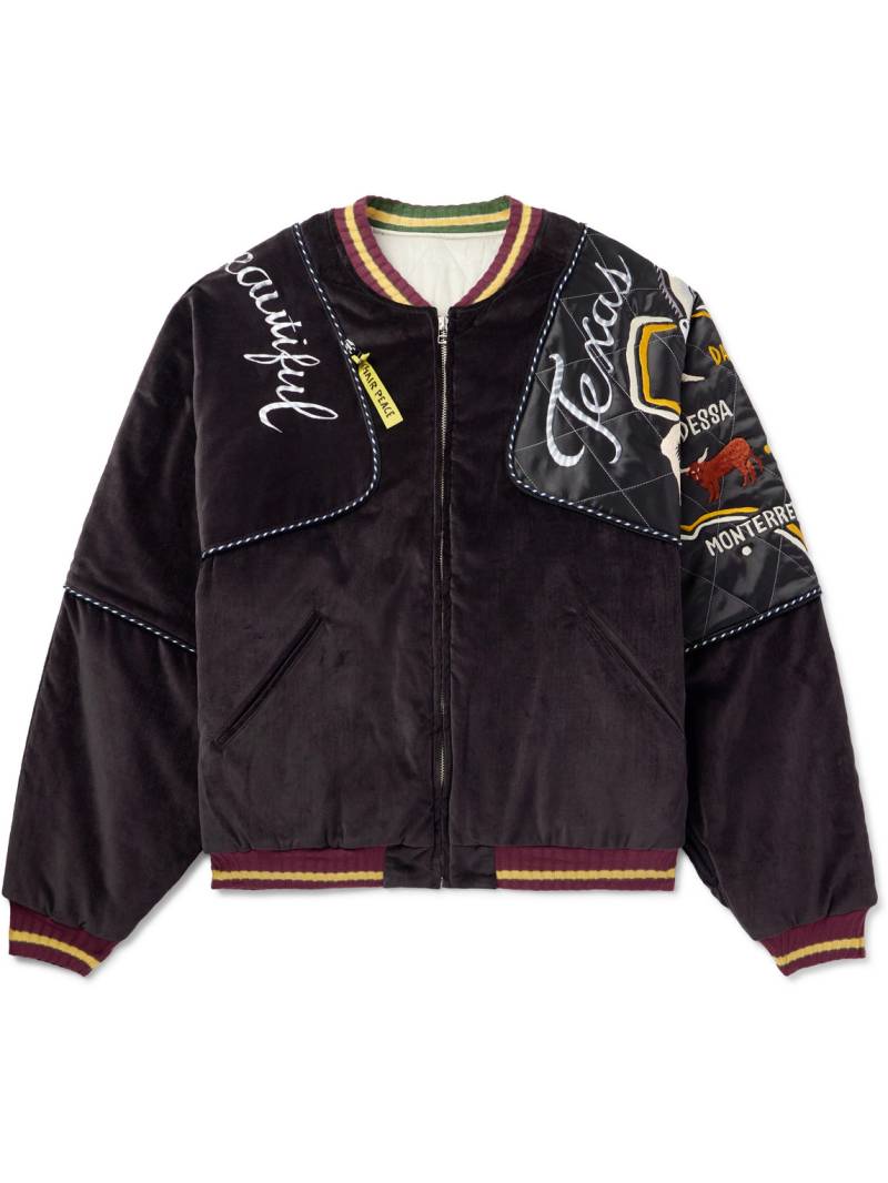 KAPITAL - Embroidered Quilted Shell-Trimmed Cotton-Velvet Bomber Jacket - Men - Black - 3 von KAPITAL